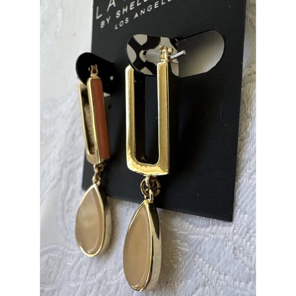 Laundry by Shelli Segal Goldtone Square Cream Ovals Dangle Drop NWT - Picture 4 of 10